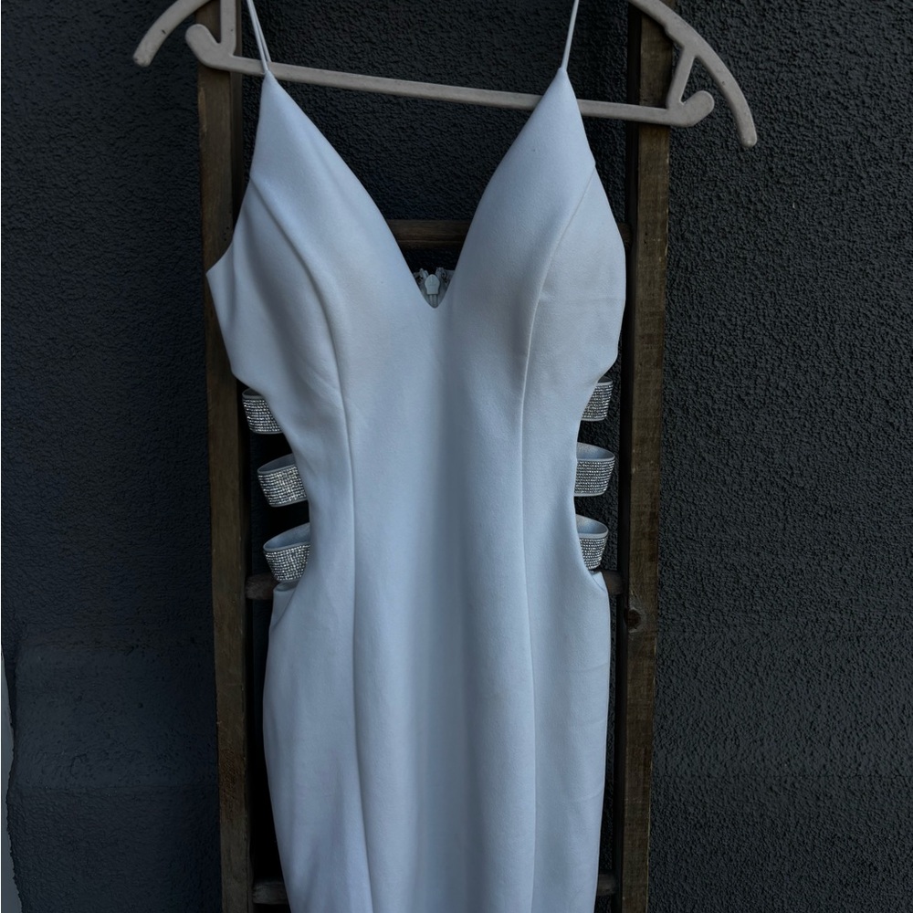 Windsor White Backless Dress with Silver Accents